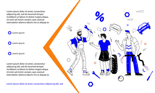汽车维修服务和车间网站横幅模板，矢量手绘插图。图片下载