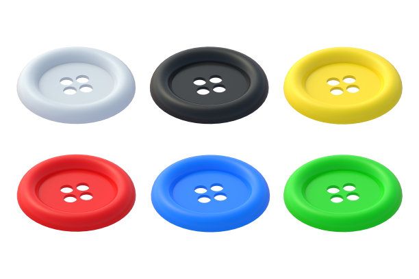 白色背景上隔离的一套衣服纽扣。三维渲染图片下载