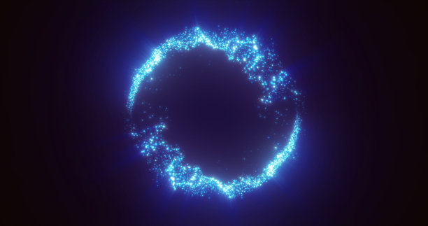 由神奇能量粒子的蓝色线条构成的抽象发光圆环。抽象的背景图片下载