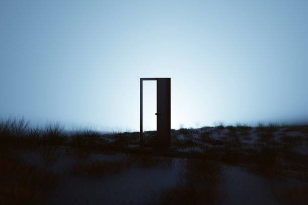 打开了通往沙漠的大门。未知和启动概念。这是一个三维插图图片下载