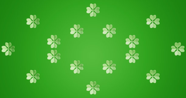 圣帕特里克节。绿色背景上的四叶草。图案三维渲染图片下载