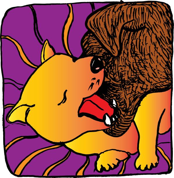 可爱的小狗和嚎叫的妈妈玩在紫色的背景，插图，图片下载