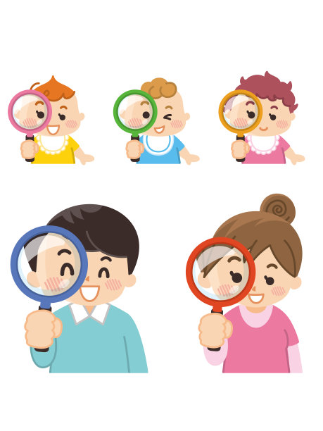 年轻夫妇和婴儿透过放大镜偷看图片下载