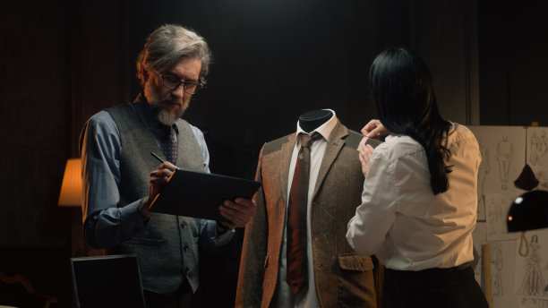 裁缝在设计师工作室制作西服图片下载