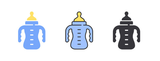 白色背景上带有手柄平面图标的婴儿奶瓶。矢量插图。图片下载