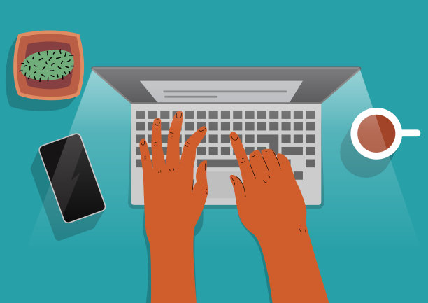 手放在键盘上。从上面使用笔记本电脑的人图片下载