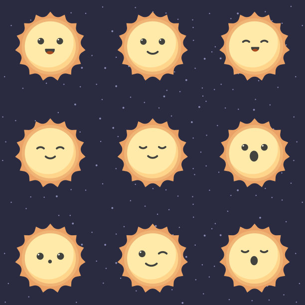 可爱的卡通人物太阳。一套可爱的卡通星球与不同的情感。矢量图图片下载