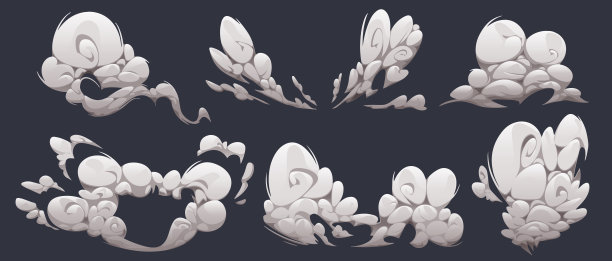 套卡通烟雾云孤立的黑暗图片下载