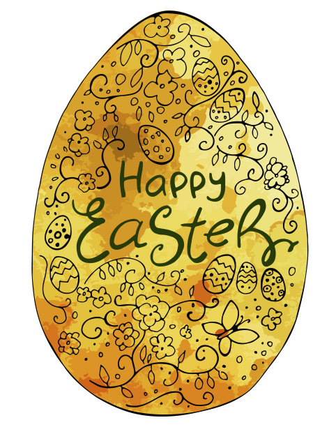 水彩复活节彩蛋与涂鸦装饰在白色背景。复活节快乐。矢量插图。春节贺卡。完美的贺卡，邀请，明信片，打印。图片下载