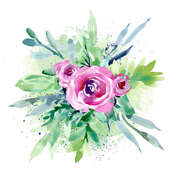手绘水彩插图。抽象花用于邀请函、明信片的设计图片下载