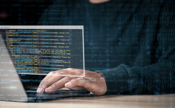 数字软件技术发展理念。程序员在虚拟界面上使用计算机代码。图片下载