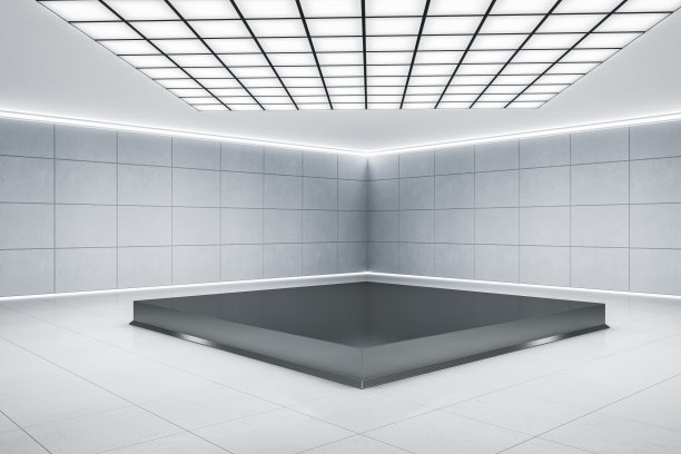 当代车库内部与平台，天花板和瓷砖墙。停车场和仓库概念。3 d渲染。图片下载
