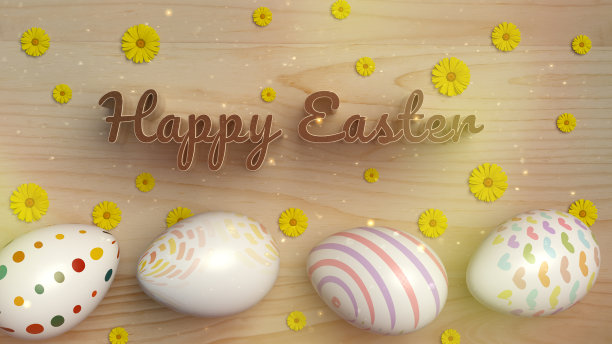 彩蛋概念设计。木质地面。图案多色蛋。花。图片下载