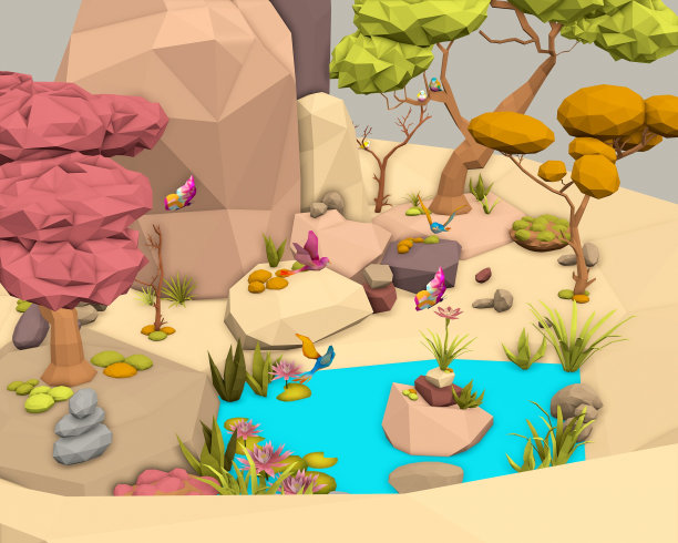 春天的卡通风格浮岛图片下载