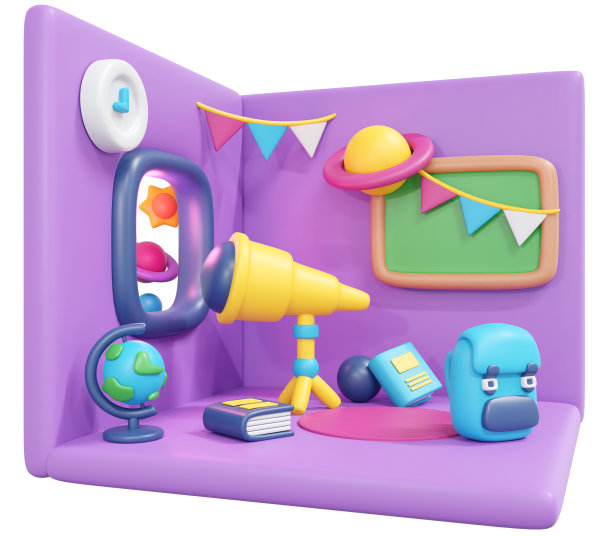 3D渲染回学校室内星象室可爱的图标卡通风格隔离在白色上。3D渲染插图。图片下载