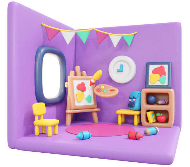 3D渲染回到学校室内学习艺术可爱的图标卡通风格孤立的白色。3D渲染插图。图片下载