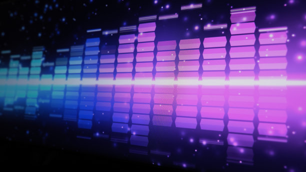 声音均衡器。显示器屏幕上音乐声音元素的波模式。数字均衡器。现代歌曲平衡黑暗的背景。音乐原声彩色波形。音乐均衡器显示。图片下载