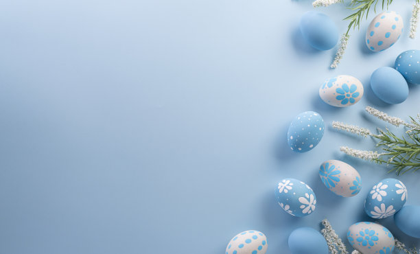 复活节快乐!色彩鲜艳的复活节彩蛋。复活节庆祝时间的问候和礼物的装饰概念。图片下载