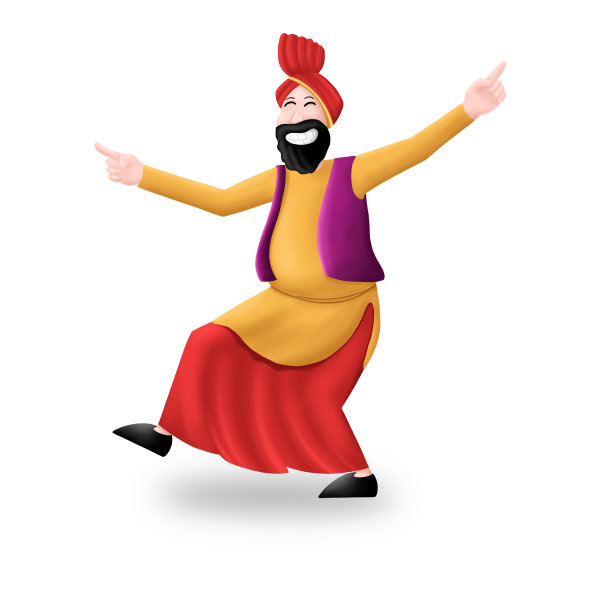 旁遮普民间流行的冬季节日Lohri。有趣的锡克教男子庆祝节日，出售的卡通人物，横幅，海报，一套三个姿势，插图图片下载