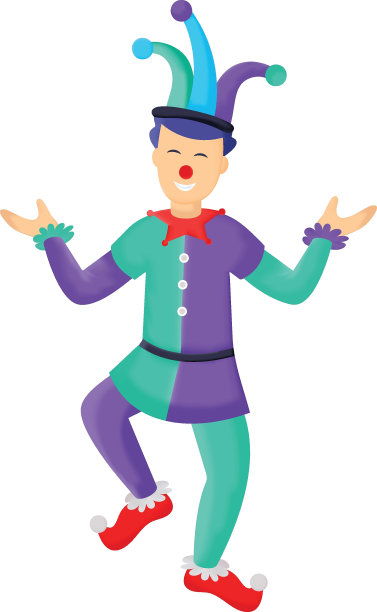 小丑跳舞矢量图标设计，马戏团人物符号，嘉年华表演者标志，节日剧团股票插图，笑小丑概念图片下载