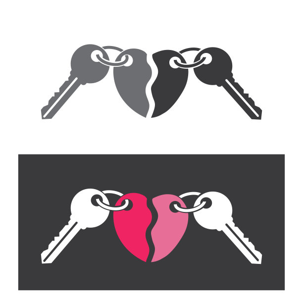 带钥匙圈的钥匙链，两把钥匙和一个心形吊坠。图片下载