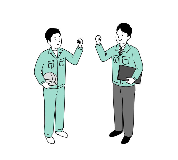 一个插图是两个穿着工作服的男人，一个年轻男子和一个中年男子，矢量图片下载