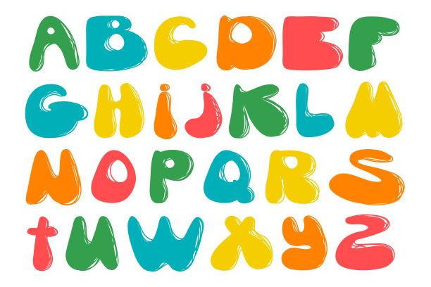 可爱的手绘字母矢量。为你的设计涂鸦字母。矢量卡通字母白色背景。有趣的abc设计书籍封面，海报，卡片，打印在婴儿的衣服图片下载