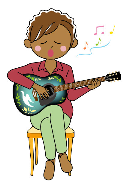 在白色背景下，一个女人拿着吉他唱歌图片下载