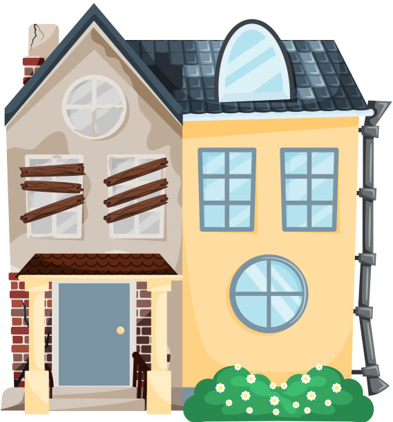 家居装修，老房子前后修复。新老郊区小屋。改造建设图片下载