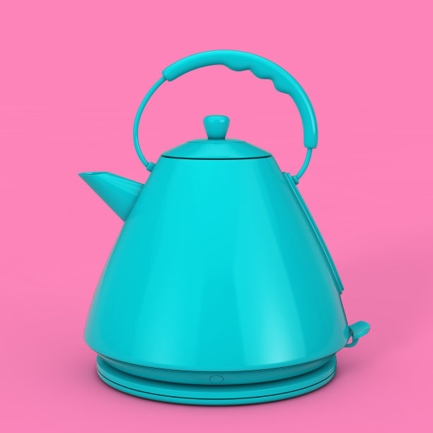 现代蓝色电厨房水壶在多色调风格。3d渲染图片下载