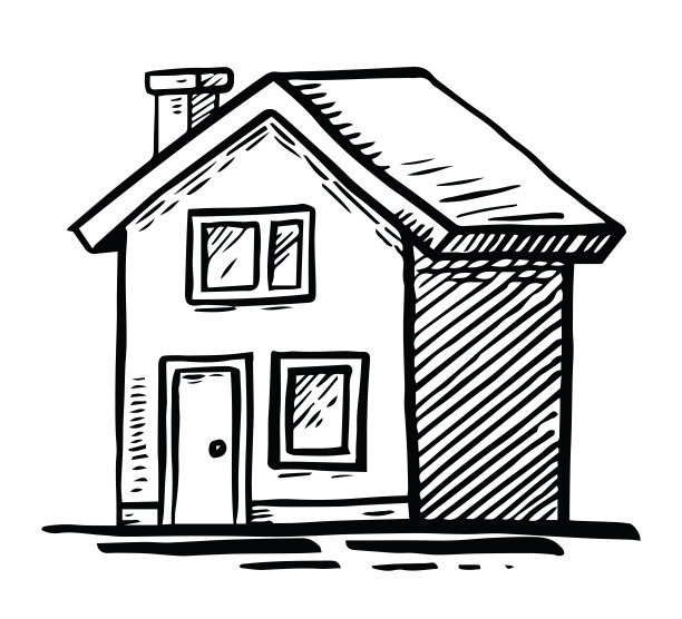 小型住宅的手绘矢量图。透明背景上的黑白素描图片下载
