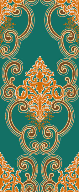 插图华丽的花卉无缝模式方针在绿色和橙色图片下载