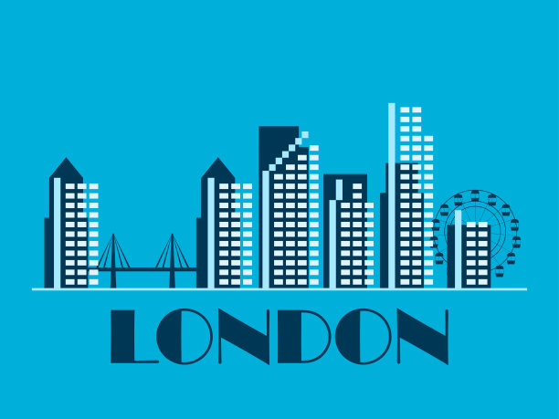 复古风格的伦敦景观。伦敦复古旗帜与桥和摩天轮的线性风格。设计印刷、海报及宣传物料。城市的标志。矢量图图片下载