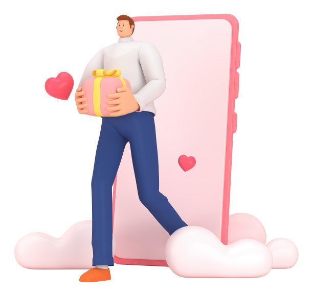 三维人物在情人节的节日。三维渲染图形资源。图片下载