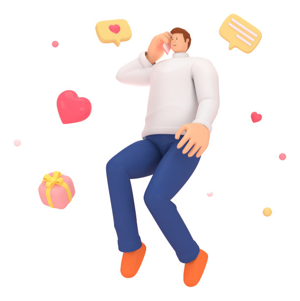 三维人物在情人节的节日。三维渲染图形资源。图片下载