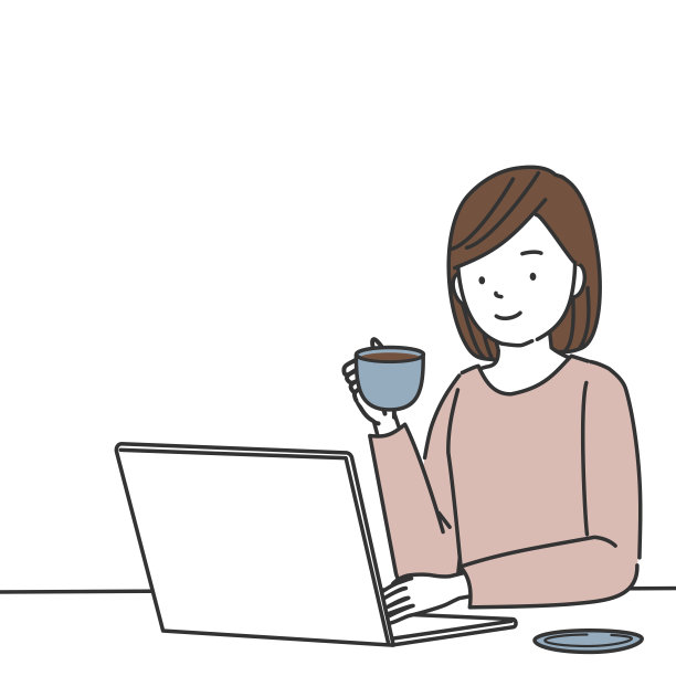 年轻女子拿着一杯热饮用笔记本电脑图片下载