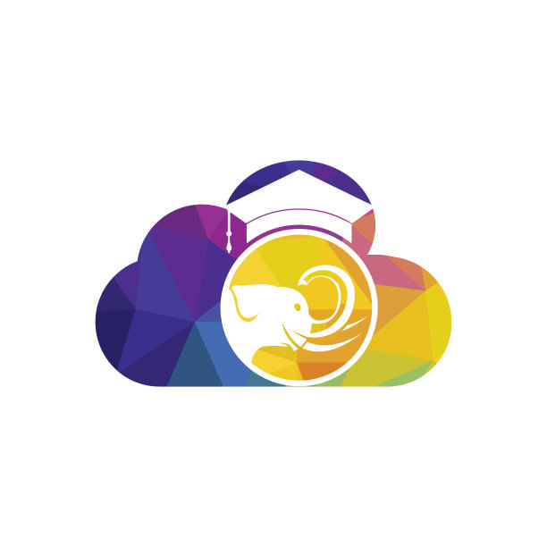 学习大象矢量设计。戴着毕业帽图标的大象。图片下载