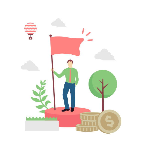 一个商人举着旗帜的矢量插图图片下载