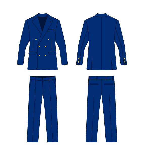 2件套(双排扣)矢量模板插图|蓝色图片下载