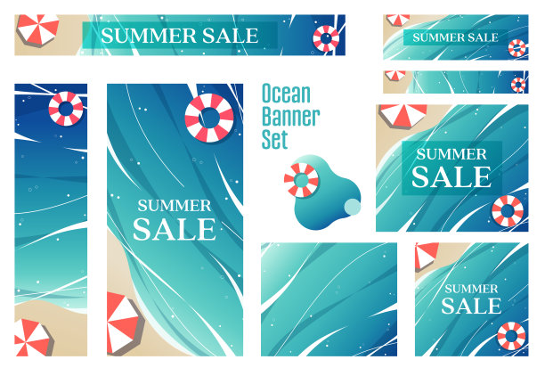 美丽的大海插图横幅集图片下载