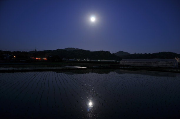 美丽的满月倒映在水面上图片下载