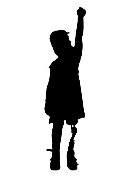 快乐的残疾女婴与假肢在户外。矢量剪影图片下载