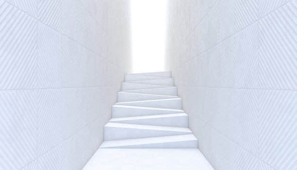 白色抽象楼梯与轻混凝土侧壁。图片下载