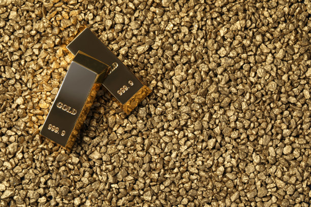 金锭放在金块上，平铺。文本空间图片下载