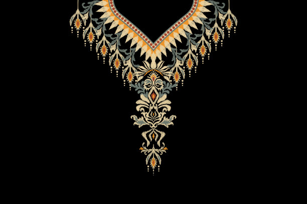 伊卡特印花领口刺绣图片下载