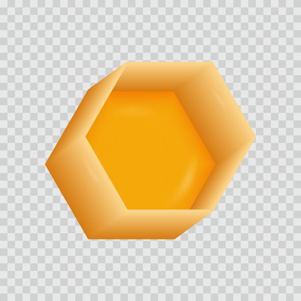 一个蜂窝图标3d。六角蜂窝与蜂蜜。透明背景上的黄色几何形状，特写。蜂蜡:蜂蜡内的蜂蜜粘稠液体养蜂的概念。矢量插图。图片下载