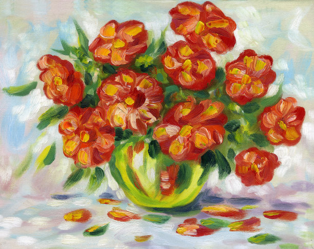 丙烯画的花盆花图片下载