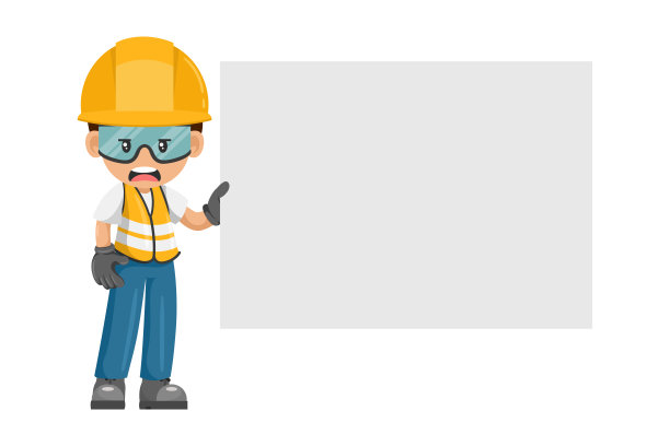 心烦意乱的产业工人在他的个人防护装备举着标语牌或横幅与文字广告，演示文稿，小册子。工作中的工业安全和职业健康图片下载