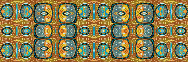 非洲图案，平面设计，几何形状，橙色和蓝绿色，高清图像(高清格式)，插图图片下载