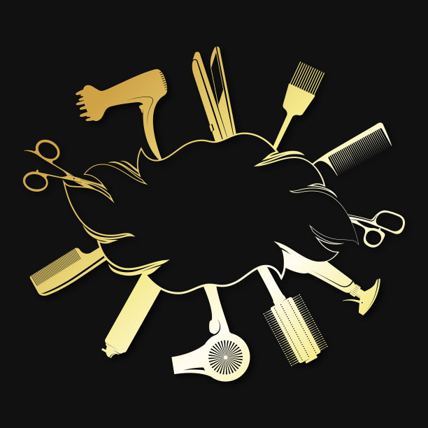 金旗与发型师和美容院工具图片下载